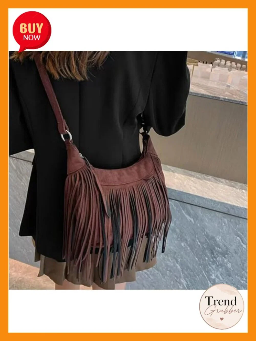 Fringe Vegan Suede Hobo Crossbody Bag with Tassel Boho Shoulder Bag
